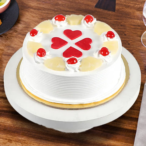 Frosty Pineapple With Red Hearts Cake