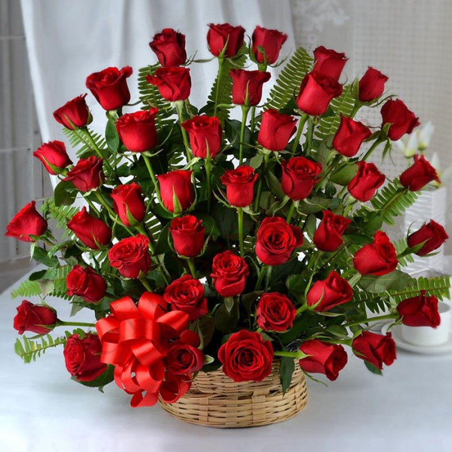 50 Lovely Red Roses Basket1