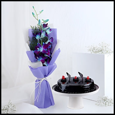 Beautiful Orchid Bouquet & Truffle Cake1
