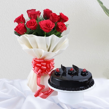 Beautiful Red Roses & Truffle Cake1
