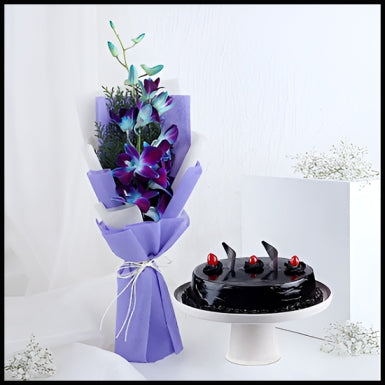 Beautiful Orchid Bouquet & Truffle Cake