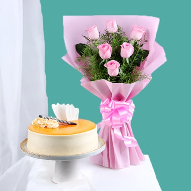 Pink Rose With Butterscotch Cake