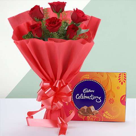 Red Rose With Celebration Chocolate