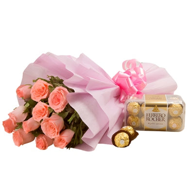 Pink Rose and Ferrero Rocher Bouquet Combo
