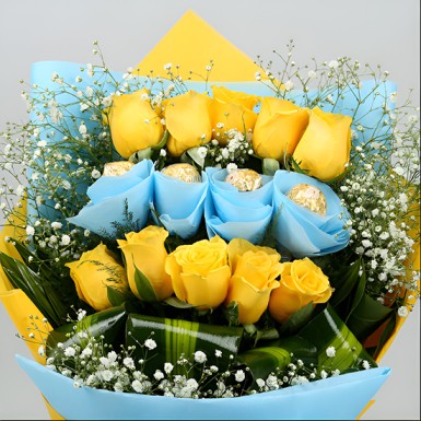 Yellow Rose & Ferrero Rocher Chocolate Bouquet
