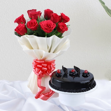 Beautiful Red Roses & Truffle Cake