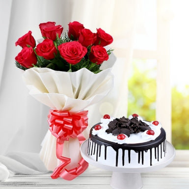 Red Rose With Black Forest Cake