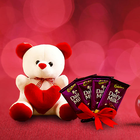 Red White Teddy With Dairy Milk Chocolate