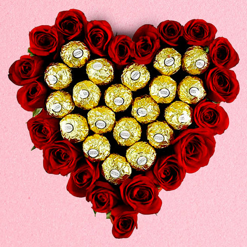 Heart Shape Chocolate With Red Rose