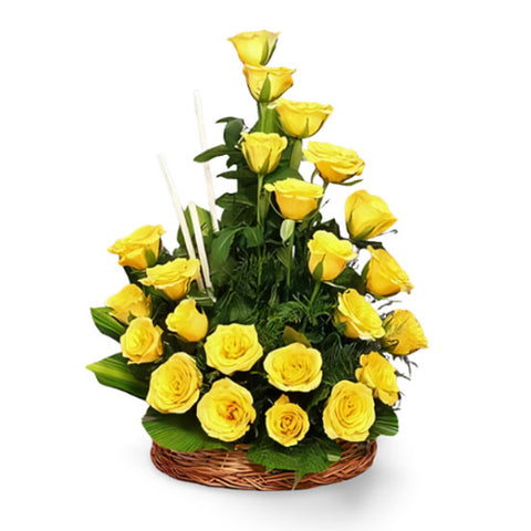 25 Yellow Rose Basket
