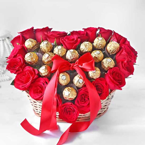 Heart Arrangement of Red Roses & Ferrero Rocher