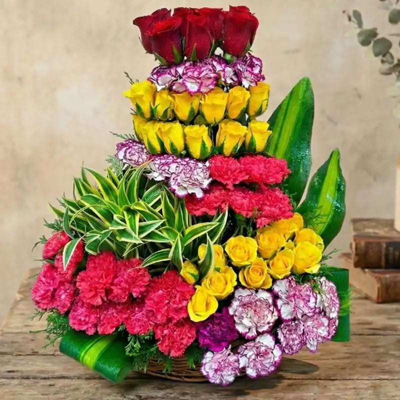 Luxury Mixed Flowers Basket with Roses & Carnations