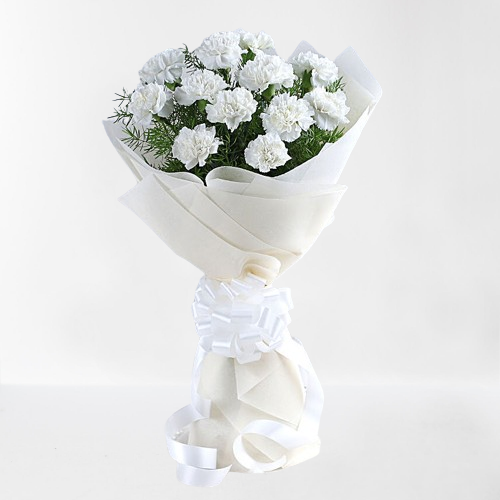 12 Premium White Carnations Bouquet