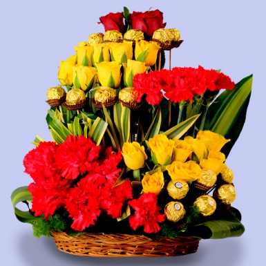 Romantic Red Rose & Carnation and Chocolate Basket