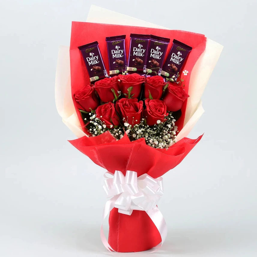 Red Rose & Dairy Milk Chocolate Bouquet