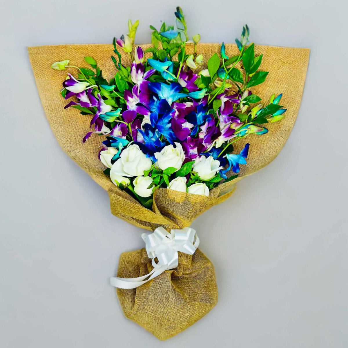 Orchids & Rose Bouquet With Jute Wrapped