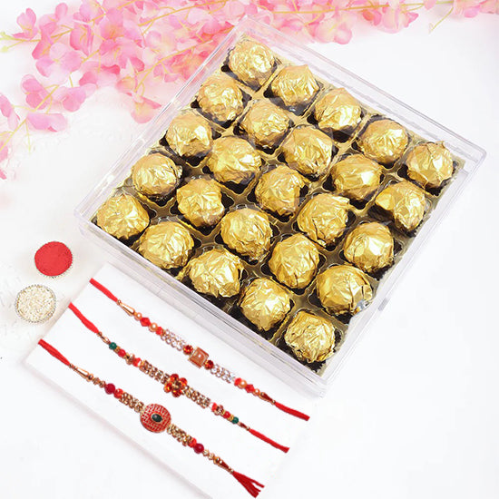 Three Rakhi With Ferrero Rocher