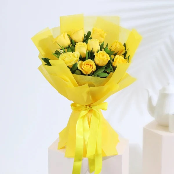 Golden Sunshine - 10 Yellow Roses Bouquet