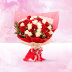 Vibrant Red & White Rose Bouquet